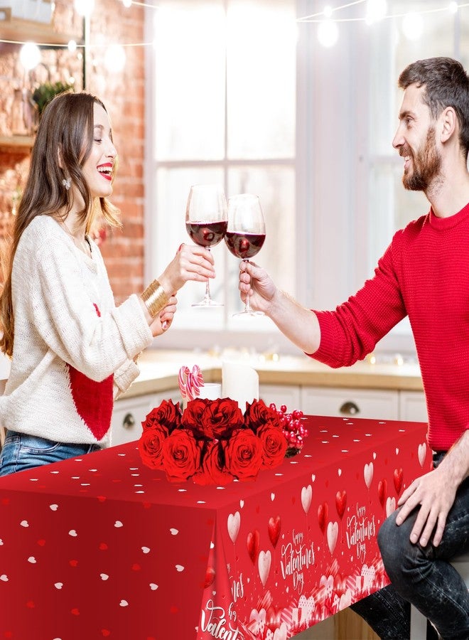 افيزانو مجموعة مفارش طاولة عيد الحب من أفزانو، 3 قطع، مفرش طاولة بلاستيكي أحمر مزين بقلوب حب، مقاس 108 × 54 بوصة، زينة رومانسية لحفلات الزفاف والخطوبة والذكرى السنوية - Image 5