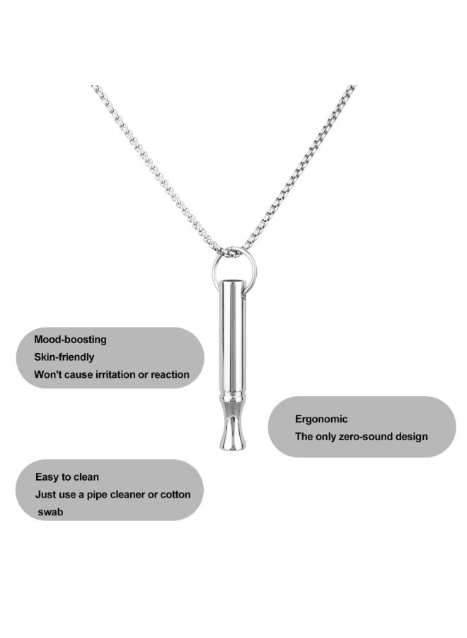 Mindfulness Breathing Necklace, Titanium Steel Breathing Chain with 2 in 1 Whistle Aromatherapy Anxiety Pendant Deep Breathing Meditation Breathing Necklace for Women Men, With 3 Flavor Filters (Mint, Unscented, Orange) for Calmness and Focus - Image 4