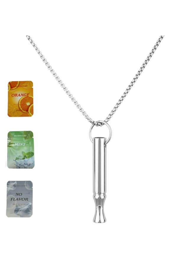 Mindfulness Breathing Necklace, Titanium Steel Breathing Chain with 2 in 1 Whistle Aromatherapy Anxiety Pendant Deep Breathing Meditation Breathing Necklace for Women Men, With 3 Flavor Filters (Mint, Unscented, Orange) for Calmness and Focus - Image 1