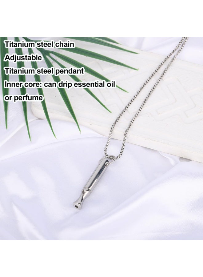 Mindfulness Breathing Necklace, Titanium Steel Breathing Chain with 2 in 1 Whistle Aromatherapy Anxiety Pendant Deep Breathing Meditation Breathing Necklace for Women Men, With 3 Flavor Filters (Mint, Unscented, Orange) for Calmness and Focus - Image 3