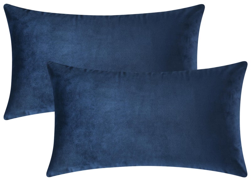 Mixhug Set of 2 Cozy Velvet Rectangle Decorative Lumbar Throw Pillow Covers for Couch and Bed, Navy Blue, 12 x 20 Inches - Image 1