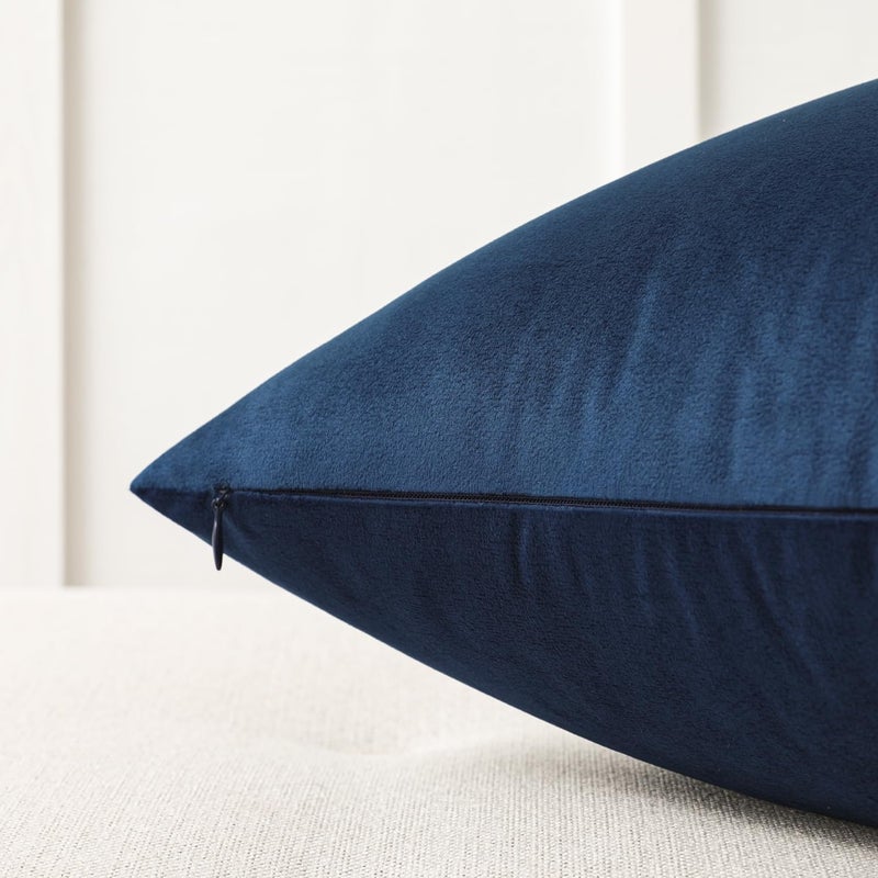 Mixhug Set of 2 Cozy Velvet Rectangle Decorative Lumbar Throw Pillow Covers for Couch and Bed, Navy Blue, 12 x 20 Inches - Image 2