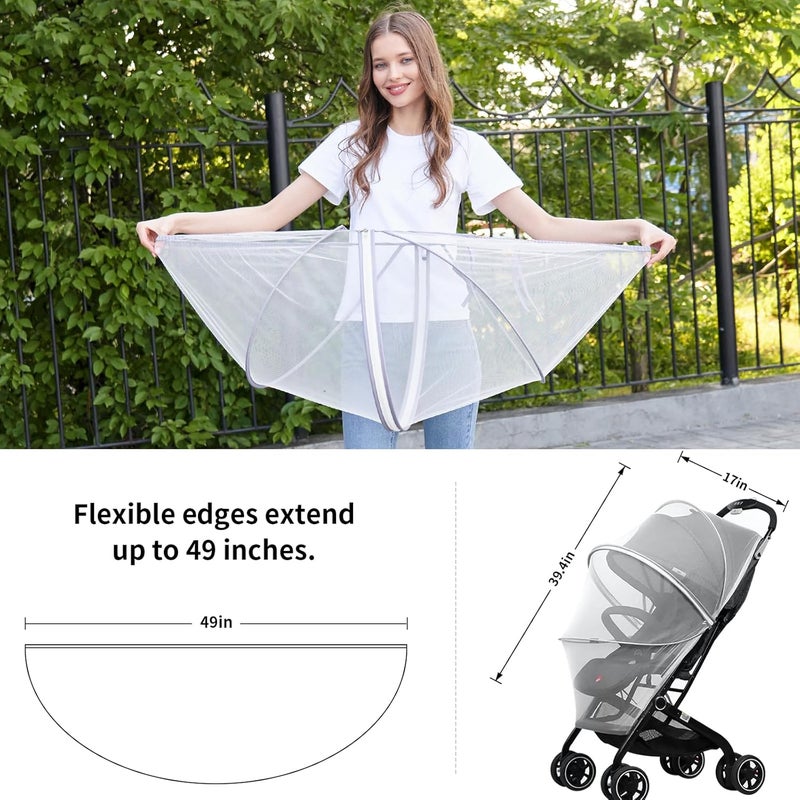DUOMI Mosquito Net for Stroller,Encrypted Stroller Mosquito Net Full Cover with Double Zipper,Breathable & Foldable Netting for Baby Cover(White) - Image 4