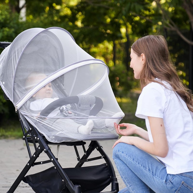 DUOMI Mosquito Net for Stroller,Encrypted Stroller Mosquito Net Full Cover with Double Zipper,Breathable & Foldable Netting for Baby Cover(White) - Image 5