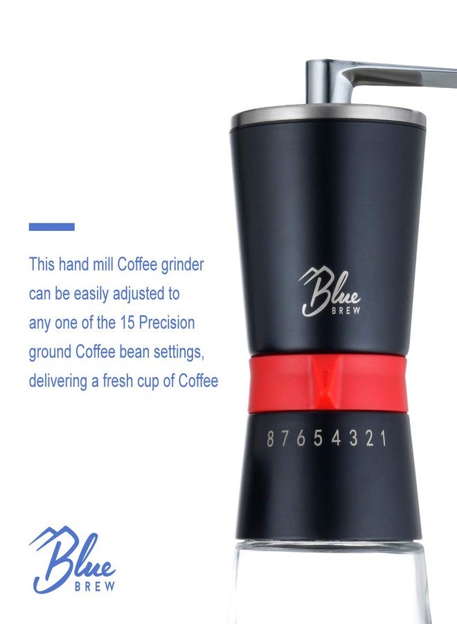 Blue Brew Coffee Grinder Manual, Hand Coffee Grinder w/Ceramic Burr & 15 Adjustable Coarseness, 2 Airtight Glass Jar with Lid, Portable Conical Burr Coffee Grinder for Camping, Home&Traveling (BB1007) - Image 3