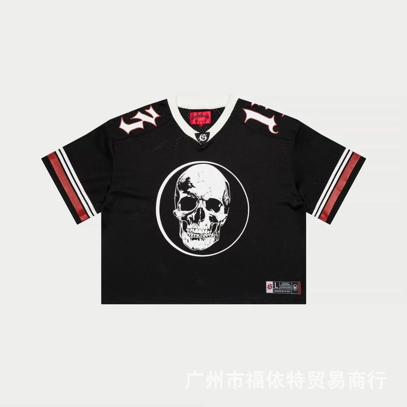 New Trendy Brand SAINT MICHAELCHO Rock Skull Band Printed High Street Casual Short-sleeved T-shirt off the shelf G22 black - Image 1