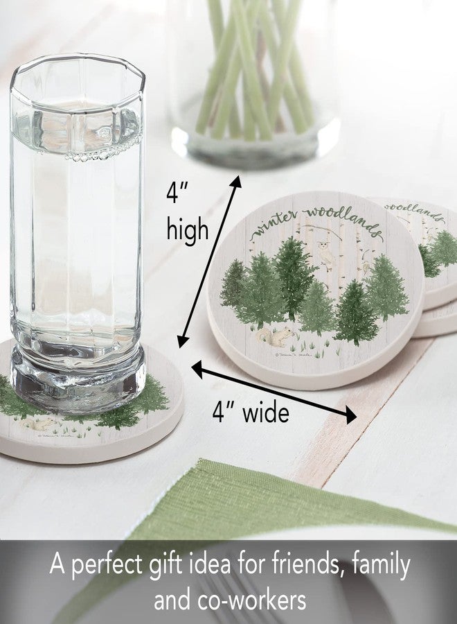 Counterart Thirstystone Winter Woodlands 4-Pack Round Absorbent Stone Coasters with Protective Cork Backing Manufactured in The USA - Image 4