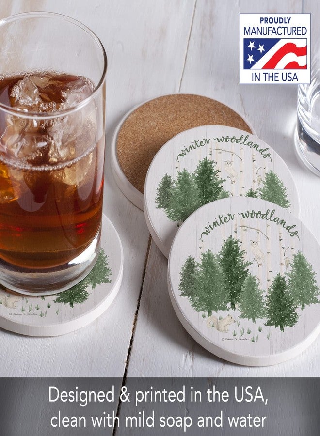 Counterart Thirstystone Winter Woodlands 4-Pack Round Absorbent Stone Coasters with Protective Cork Backing Manufactured in The USA - Image 3