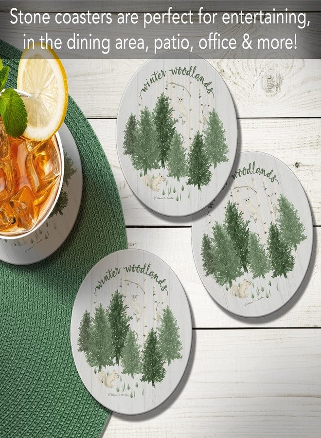 Counterart Thirstystone Winter Woodlands 4-Pack Round Absorbent Stone Coasters with Protective Cork Backing Manufactured in The USA - Image 2