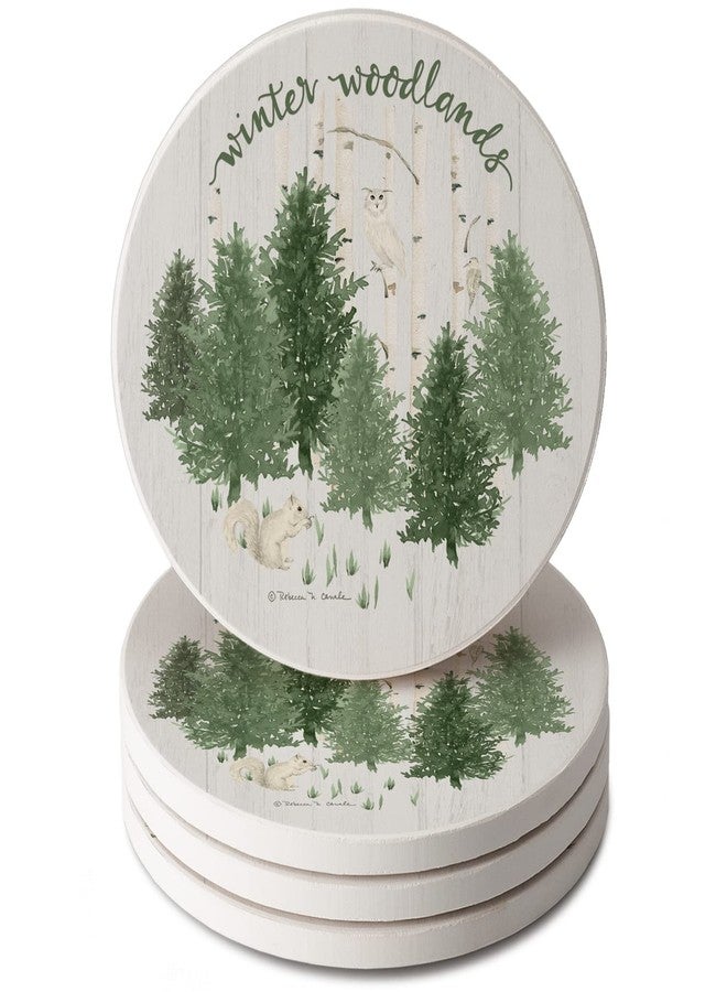 Counterart Thirstystone Winter Woodlands 4-Pack Round Absorbent Stone Coasters with Protective Cork Backing Manufactured in The USA - Image 1