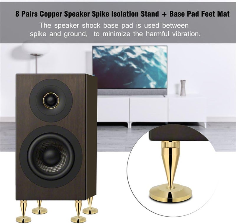 klarako Speaker Spike Pad Kit,  8 Pairs Pure Copper Spike Isolation Stand with Base Pad Feet Mat for Subwoofer CD Audio Amplifier (36mm) - Image 2