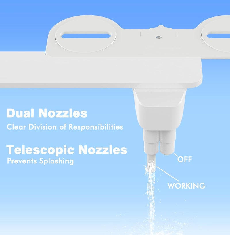 DCET Store Ultra-Slim Bidet Attachment for Toilet - Dual Nozzle (Frontal & Rear Wash), Adjustable Water Pressure, Non-Electric, Cold Fresh Water, Easy to Install, Fits Existing Toilets (White) - Image 4