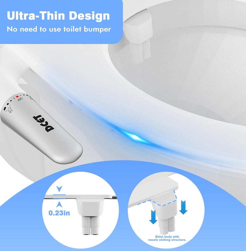 DCET Store Ultra-Slim Bidet Attachment for Toilet - Dual Nozzle (Frontal & Rear Wash), Adjustable Water Pressure, Non-Electric, Cold Fresh Water, Easy to Install, Fits Existing Toilets (White) - Image 3