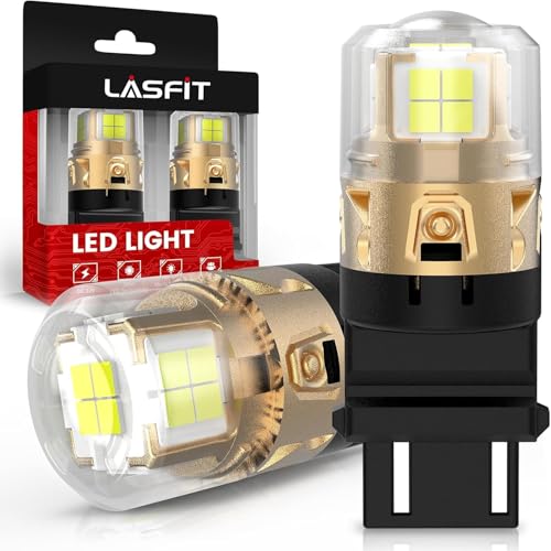 LASFIT L2 3157 LED Reverse Bulbs, 2025 Upgraded 500% Super Bright 6000K Xenon White, 3156 3056 3057 3047 4114 4157 4057 LED Lights with Projector for Backup, DRL, Replacement Lamp, 2pcs(White) - Image 1