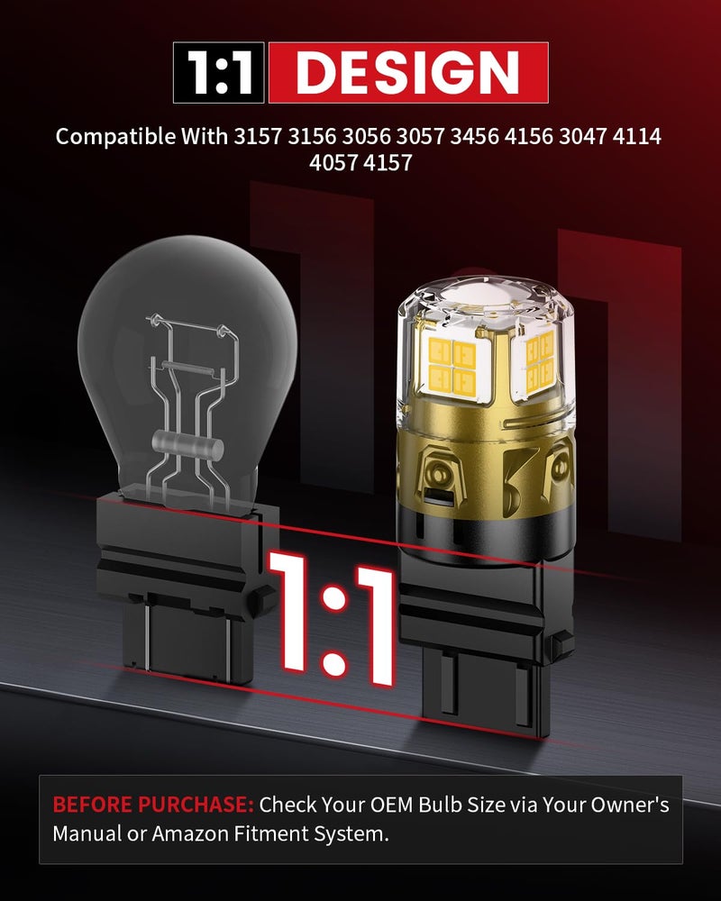 LASFIT L2 3157 LED Reverse Bulbs, 2025 Upgraded 500% Super Bright 6000K Xenon White, 3156 3056 3057 3047 4114 4157 4057 LED Lights with Projector for Backup, DRL, Replacement Lamp, 2pcs(White) - Image 4