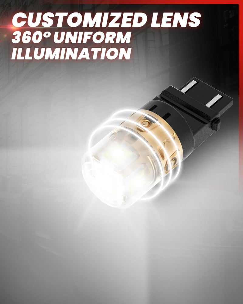 LASFIT L2 3157 LED Reverse Bulbs, 2025 Upgraded 500% Super Bright 6000K Xenon White, 3156 3056 3057 3047 4114 4157 4057 LED Lights with Projector for Backup, DRL, Replacement Lamp, 2pcs(White) - Image 2