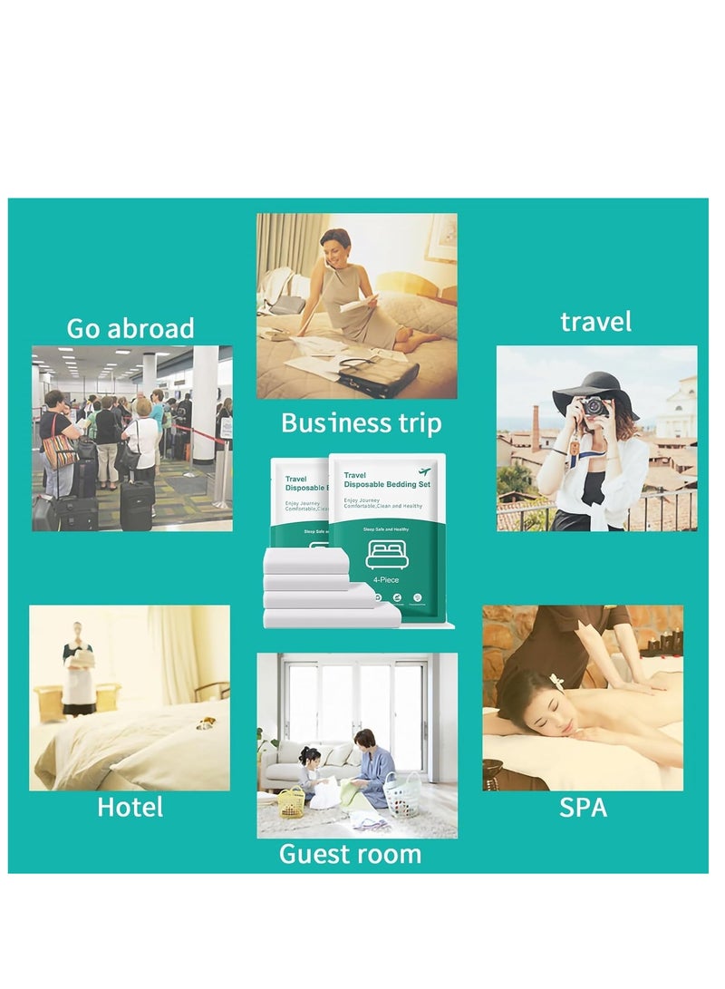 KASTWAVE 8 PCS Disposable Bed Sheets Fitted Sheet Queen Size, Disposable Travel Sheets for Travel with 2 Bed Sheet 2 Quilt Cover and 4 Pillowcase for Travel Business Trip Spa Hotel - Image 3