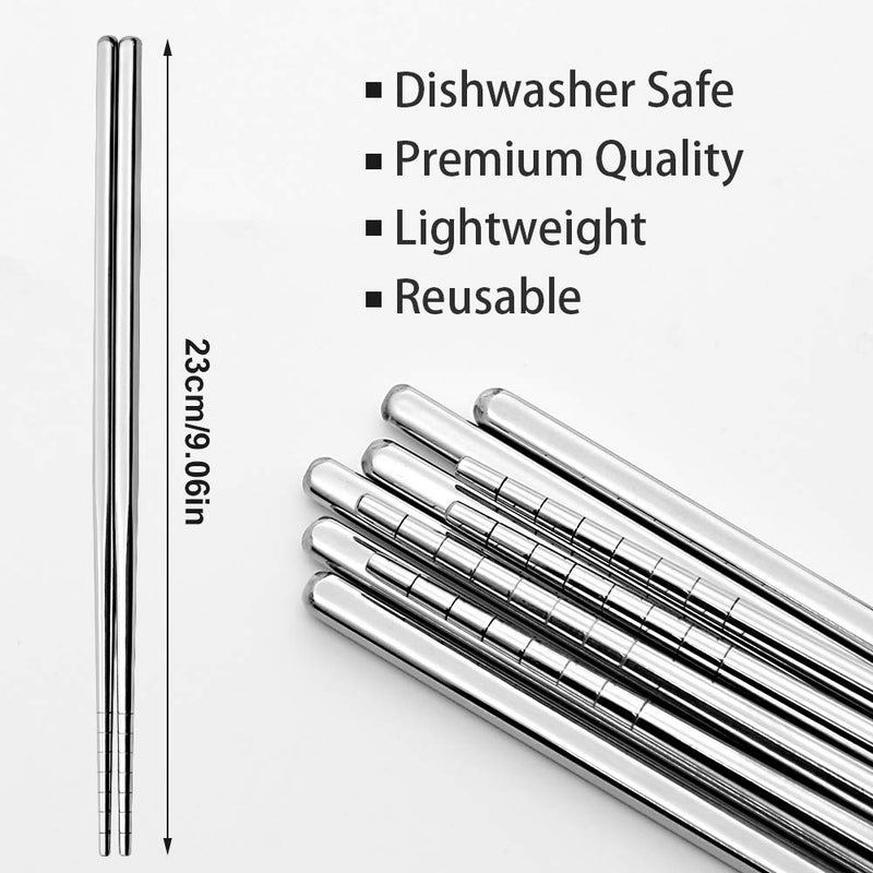 MUYOS Stainless Steel Chopsticks 5 Pairs Reusable Multicolor Lightweight 304 Metal Chopsticks Square Lightweight Non-Slip Chop Sticks Dishwasher Safe Gift Set(Silver Hollow) - Image 4
