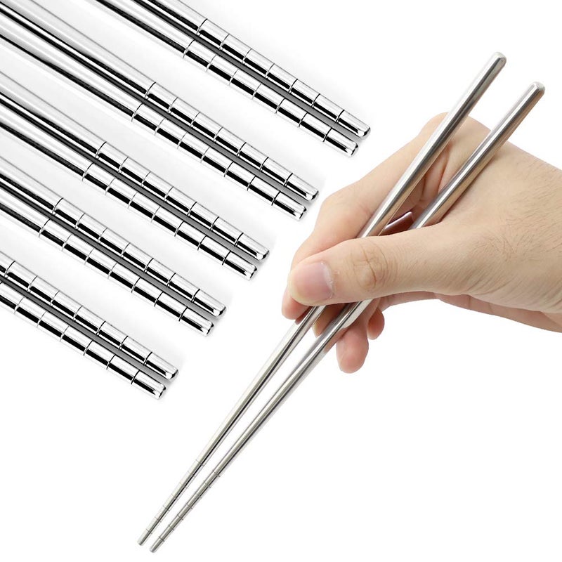 MUYOS Stainless Steel Chopsticks 5 Pairs Reusable Multicolor Lightweight 304 Metal Chopsticks Square Lightweight Non-Slip Chop Sticks Dishwasher Safe Gift Set(Silver Hollow) - Image 1