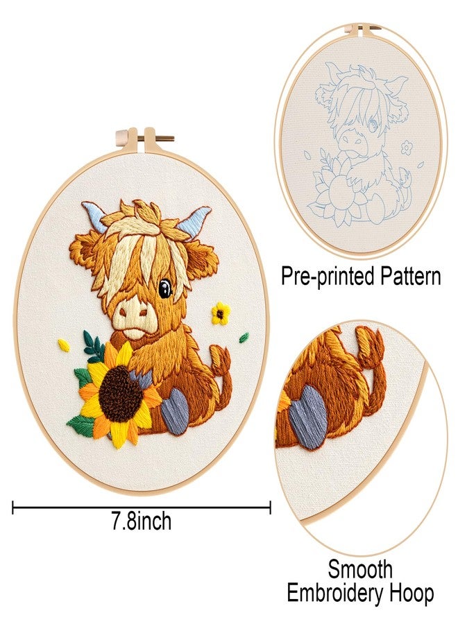 Nuberlic Highland Cow Embroidery Kit 3 Pack Embroidery Kits for Adults Beginners Starter Cross Stitch Kit Set with Floral Designs - Perfect DIY Gift - Image 5