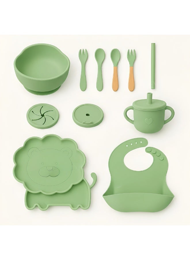 شيكو مجموعة إطعام الطفل المتكاملة من Chicco - عدد 11 قطعة - بتصميم الأسد من السيليكون لتدريب الأطفال على الأكل - Image 1