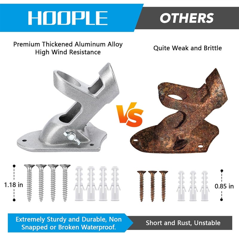 Hoople Flag Pole Holder - Two-Position Mounting Bracket for Outside House, Cast Aluminum Flag Pole Mount, All Weather Display, 1" Inner Diameter - Image 3