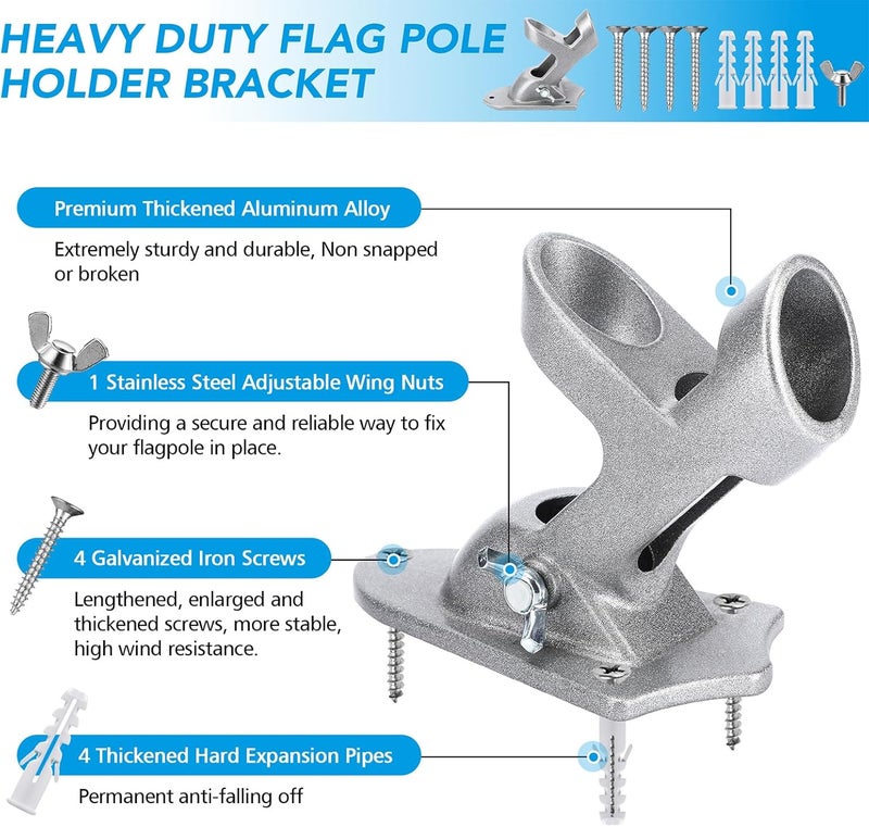 Hoople Flag Pole Holder - Two-Position Mounting Bracket for Outside House, Cast Aluminum Flag Pole Mount, All Weather Display, 1" Inner Diameter - Image 2