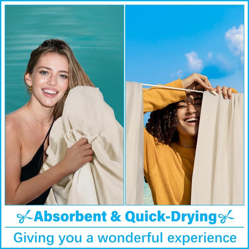 Vikumond Oversized Turkish Beach Towel Blanket XXL Cotton Sandproof Towels Boho Woven Extra Large Big Sand Free Giant Throw Blankets Huge Quilt XL Picnic Camping Necessities Cloud For Adult Gifts Beige - Image 4