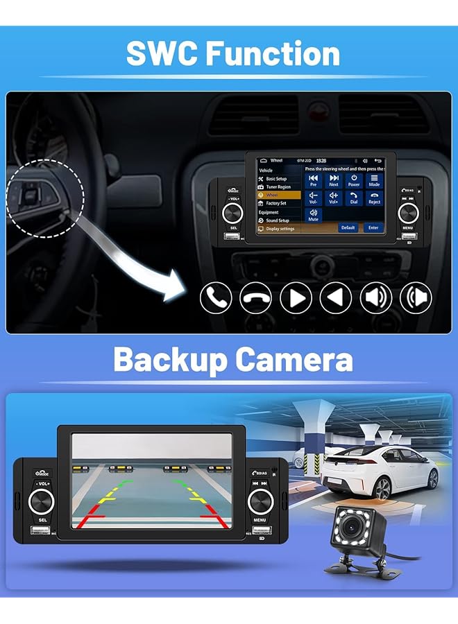 NALACAL ستيريو سيارة أحادي الدين مع Apple Carplay و Android Auto - شاشة لمس عالية الدقة مقاس 5 بوصات وبلوتوث 5.1 وراديو سيارة مع Fm و Mirror Link و USB مزدوج و SWC و Siri وميكروفون مدمج وجهاز تحكم عن بعد - نظام صوتي ذكي للسيارة - Image 4