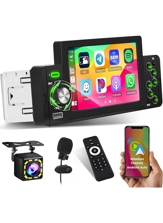 NALACAL ستيريو سيارة أحادي الدين مع Apple Carplay و Android Auto - شاشة لمس عالية الدقة مقاس 5 بوصات وبلوتوث 5.1 وراديو سيارة مع Fm و Mirror Link و USB مزدوج و SWC و Siri وميكروفون مدمج وجهاز تحكم عن بعد - نظام صوتي ذكي للسيارة - Image 2