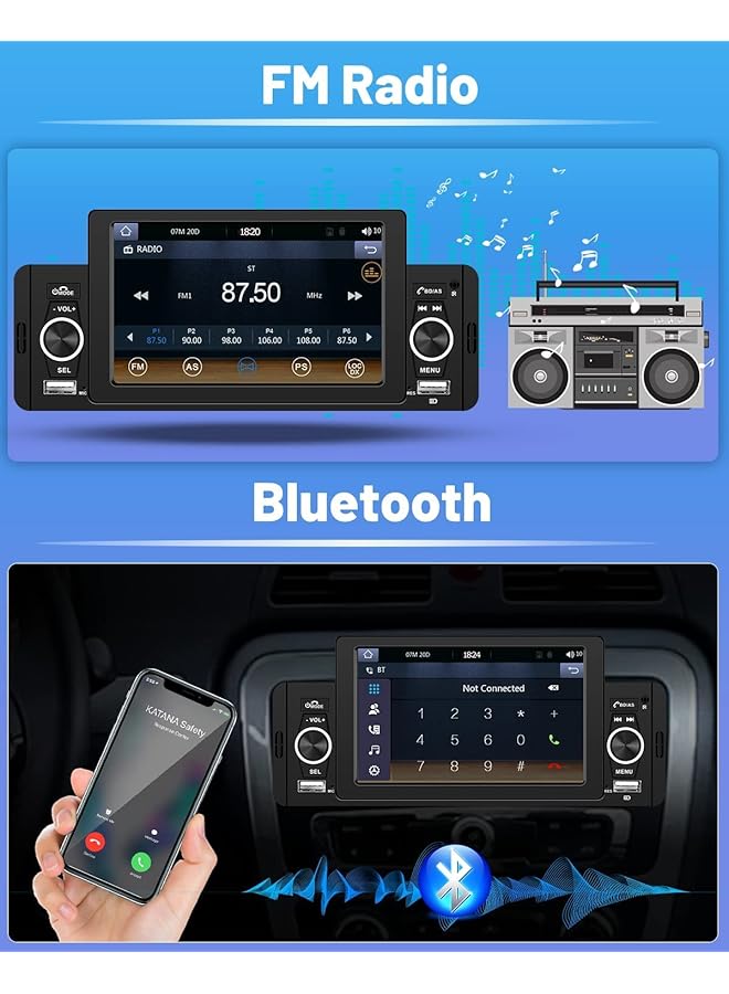NALACAL ستيريو سيارة أحادي الدين مع Apple Carplay و Android Auto - شاشة لمس عالية الدقة مقاس 5 بوصات وبلوتوث 5.1 وراديو سيارة مع Fm و Mirror Link و USB مزدوج و SWC و Siri وميكروفون مدمج وجهاز تحكم عن بعد - نظام صوتي ذكي للسيارة - Image 5