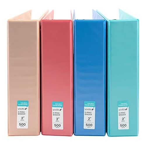 Yoobi 3 Ring Binders - 2 Inch Binder with Round D Rings and 2 Pockets, Durable, PVC-Free Organizer with 500 Sheets Capacity, 4- Pack Colored Binders with Plastic Cover for Office Supplies - Image 1