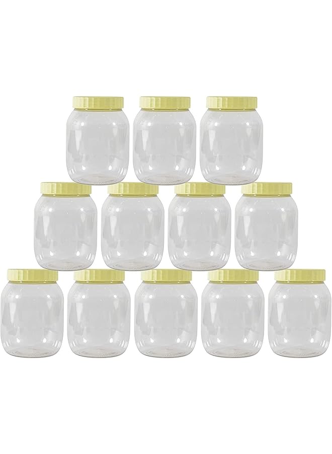 Green Tiger Plastic Spice Storage Pet Jar with Lid 12-Pieces Set, 500 ml Capacity, Clear