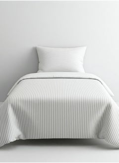 Home-Tex Design 2 Piece Stripe Hometex Design 250 Thread Count Satin Duvet Cover Set Percale - Optical White - Single - 1 Duvet Cover (160x220 cm) + 1 Pillow Cover (50x75 cm)  - Image 1