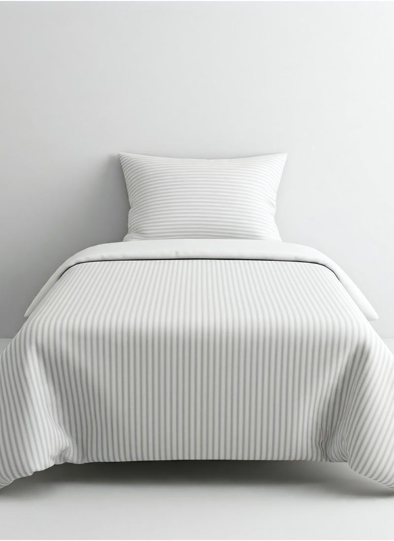 Home-Tex Design 2 Piece Stripe Hometex Design 250 Thread Count Satin Duvet Cover Set Percale - Optical White - Single - 1 Duvet Cover (160x220 cm) + 1 Pillow Cover (50x75 cm)  - Image 1