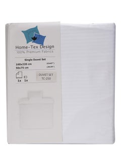 Home-Tex Design 2 Piece Stripe Hometex Design 250 Thread Count Satin Duvet Cover Set Percale - Optical White - Single - 1 Duvet Cover (160x220 cm) + 1 Pillow Cover (50x75 cm)  - Image 2