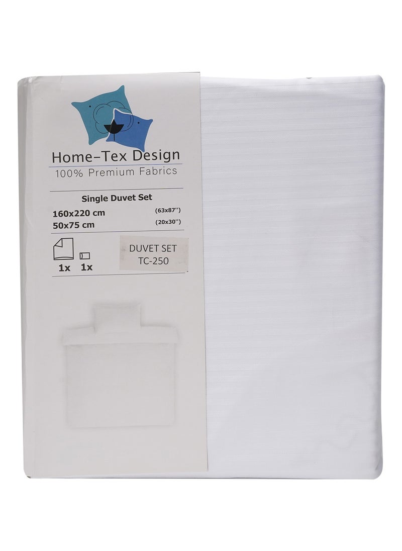 Home-Tex Design 2 Piece Stripe Hometex Design 250 Thread Count Satin Duvet Cover Set Percale - Optical White - Single - 1 Duvet Cover (160x220 cm) + 1 Pillow Cover (50x75 cm)  - Image 2