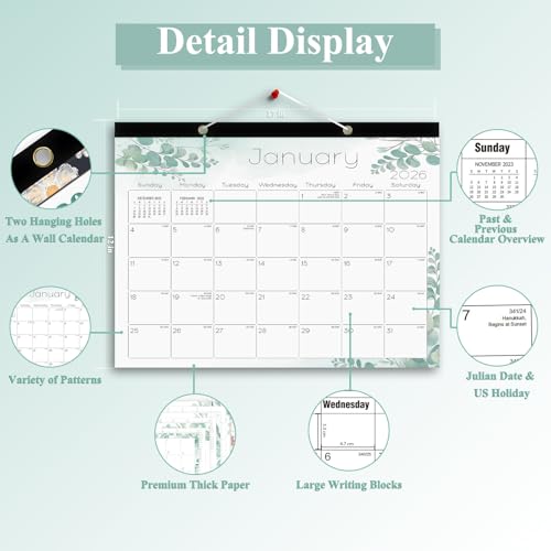 Ymumuda Desk Calendar 2026-2027 Wall Calendar 2 in 1, Monthly Desk Calendar 2026 from JAN.2026 to JUN.2027, 18-Month, Large 12"×17", Waterproof Cover, Hanging Rope, Home/office/School Planners - Image 3
