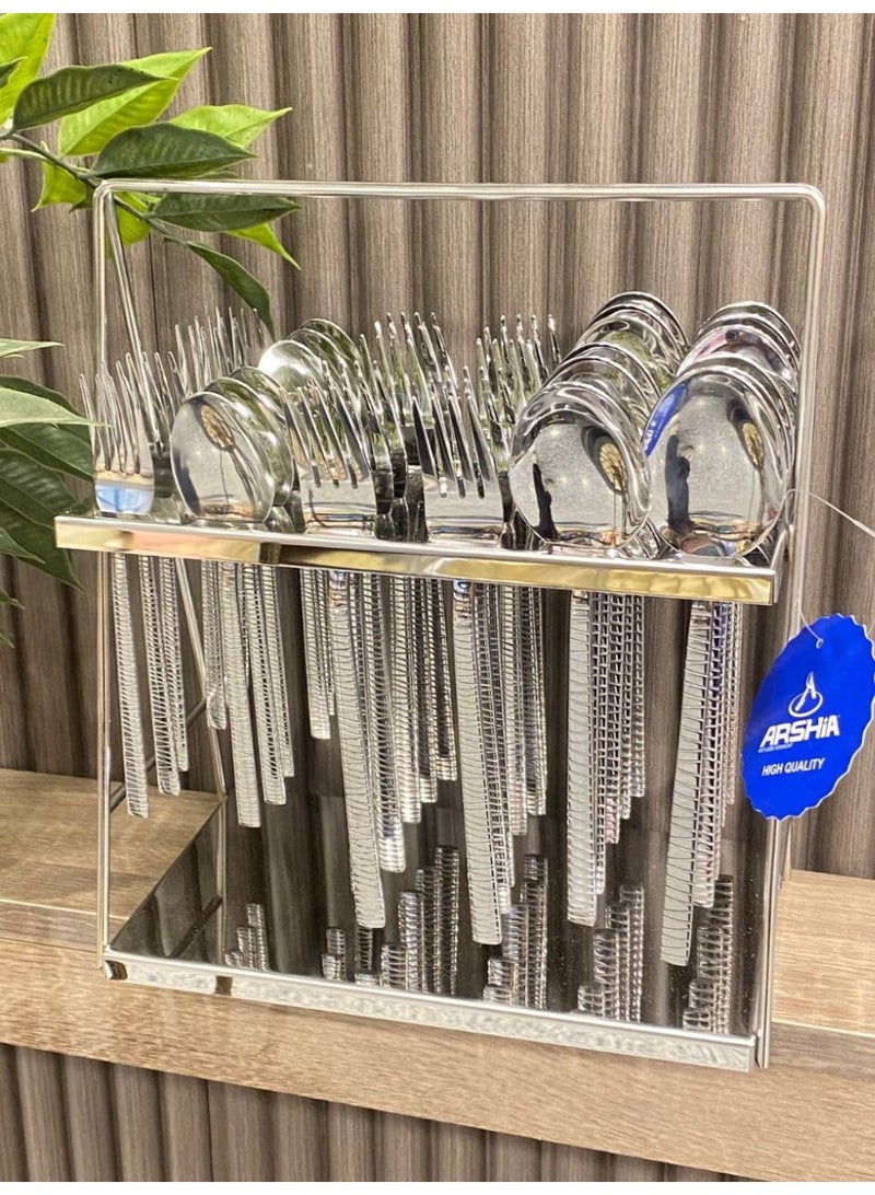 Arshia 36-piece dinnerware set on a stainless steel stand - Image 1