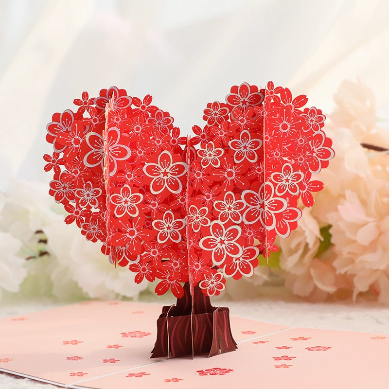 Valentine'S Day 3D Greeting Card Heart Cherry Blossom Tree Paper Carving Mother'S Day Blessing Message Thank You Card - Image 4