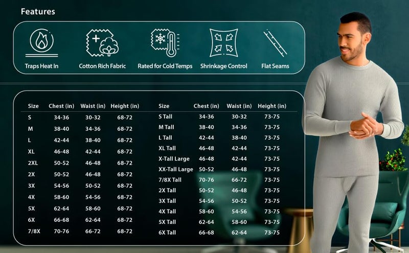 Indera Men's Traditional Waffle Thermal Underwear Long Sleeve Shirt, Heather Grey, Small - Image 3