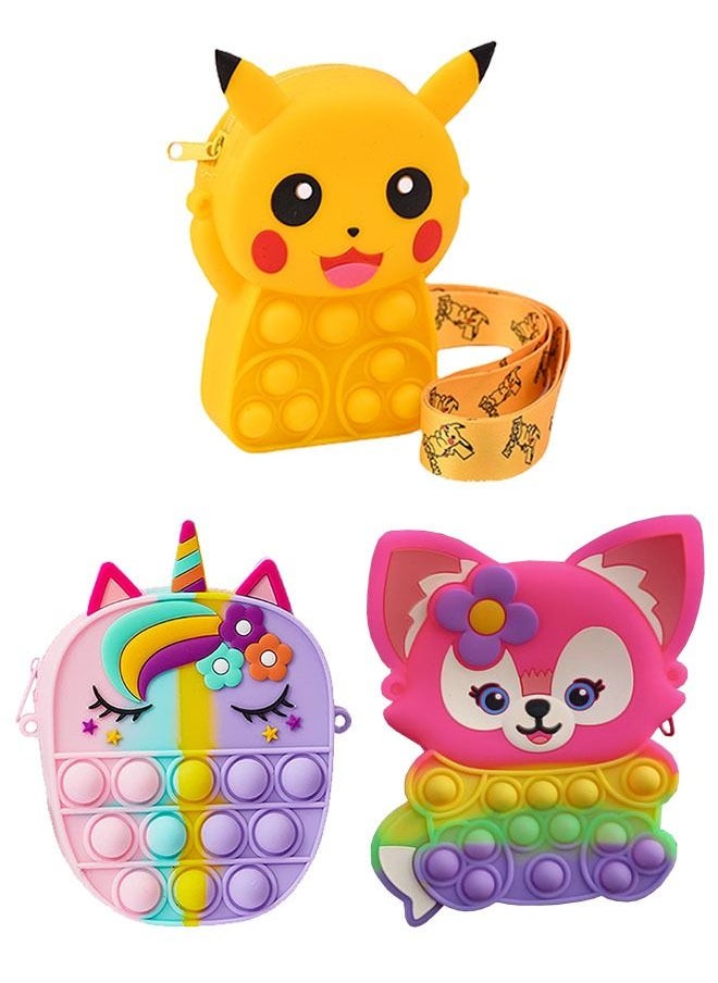 ZCM-HAPPY 3-Piece Mini Crossbody Coin Purse Silicone Stress Relief Bubble Toy  - Image 1