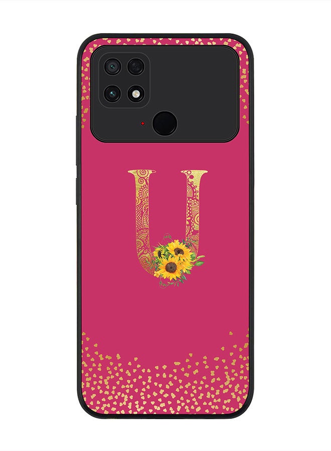 Stylizedd Rugged Black edge case for Xiaomi Poco C40, Slim fit Thin Cover -  Custom Monogram Initial Letter Mandala Floral Pattern Alphabet- U  (Dark Pink Rose ) - Image 1