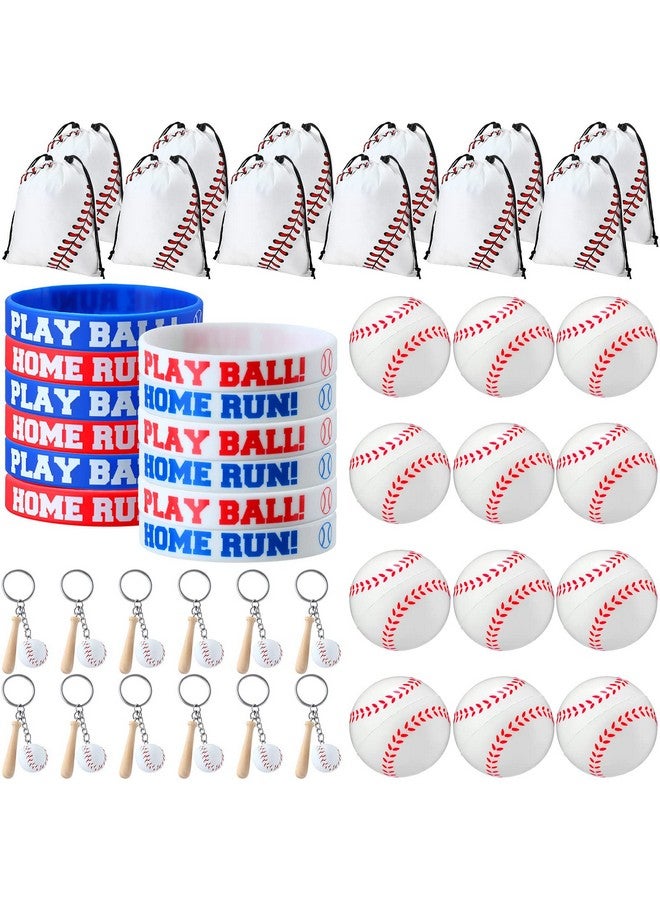 Nuogo 48 Pcs Baseball Party Favors Include 12 Pcs Baseball Goodie Bags 12 Pcs Baseball Keychain 12 Pcs Baseball Wristbands Silicone Bracelets And 12 Pcs Baseball Stress Balls Birthday School Sport - Image 1