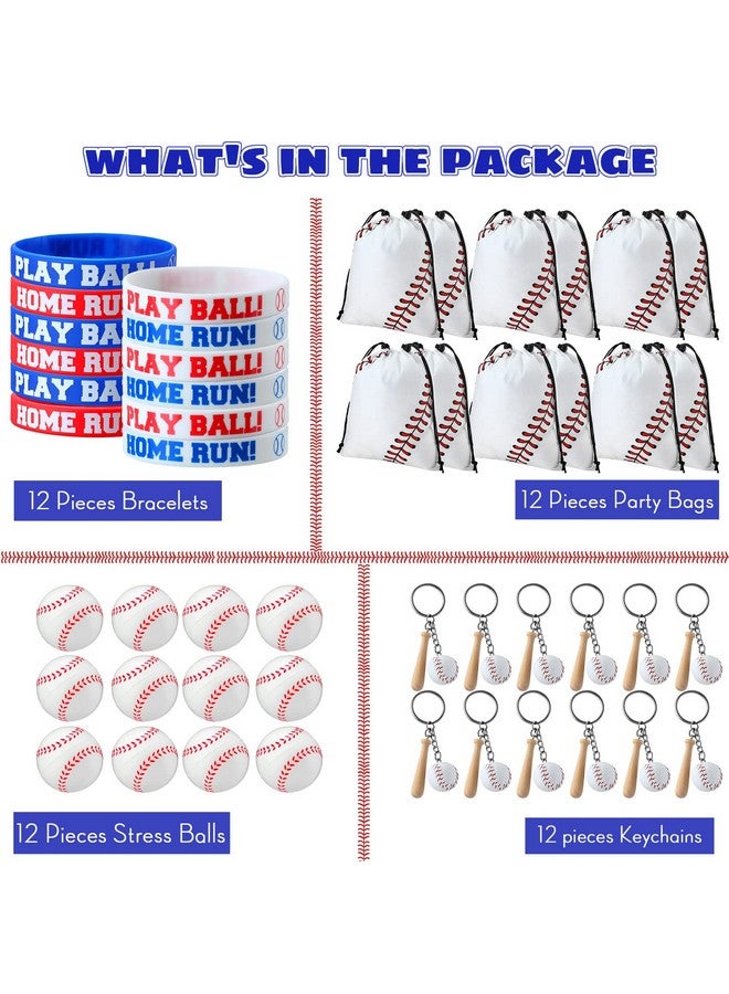 Nuogo 48 Pcs Baseball Party Favors Include 12 Pcs Baseball Goodie Bags 12 Pcs Baseball Keychain 12 Pcs Baseball Wristbands Silicone Bracelets And 12 Pcs Baseball Stress Balls Birthday School Sport - Image 3