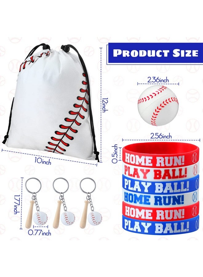Nuogo 48 Pcs Baseball Party Favors Include 12 Pcs Baseball Goodie Bags 12 Pcs Baseball Keychain 12 Pcs Baseball Wristbands Silicone Bracelets And 12 Pcs Baseball Stress Balls Birthday School Sport - Image 4