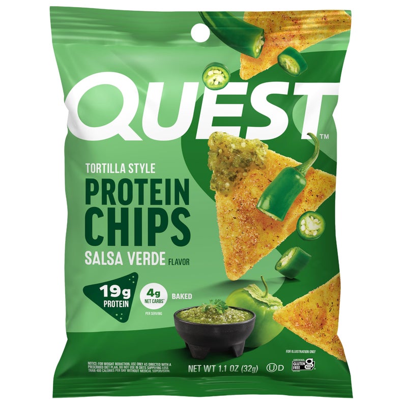 Quest Nutrition Tortilla Style Protein Chips, Salsa Verde, 19g of Protein, 4g Net Carbs, Gluten Free, 1.1 Ounce (Pack of 12) - Image 1