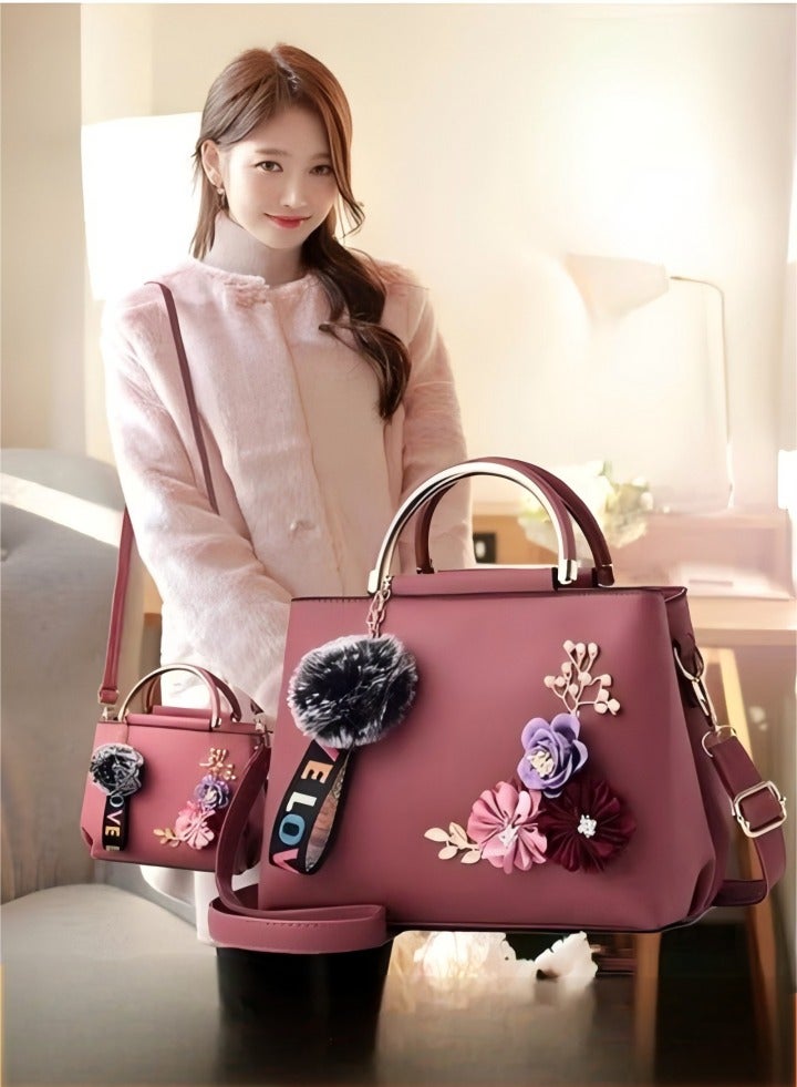 حقيبة يد نسائية صغيرة أنيقة مزينة بالزهور الاصطناعية، حقيبة كتف نسائية، حقائب يد نسائية، حقائب كتف نسائية مصممة بمقبض علوي، حقيبة يد - Image 1