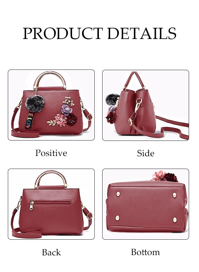 حقيبة يد نسائية صغيرة أنيقة مزينة بالزهور الاصطناعية، حقيبة كتف نسائية، حقائب يد نسائية، حقائب كتف نسائية مصممة بمقبض علوي، حقيبة يد - Image 3