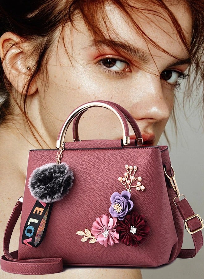 حقيبة يد نسائية صغيرة أنيقة مزينة بالزهور الاصطناعية، حقيبة كتف نسائية، حقائب يد نسائية، حقائب كتف نسائية مصممة بمقبض علوي، حقيبة يد - Image 2